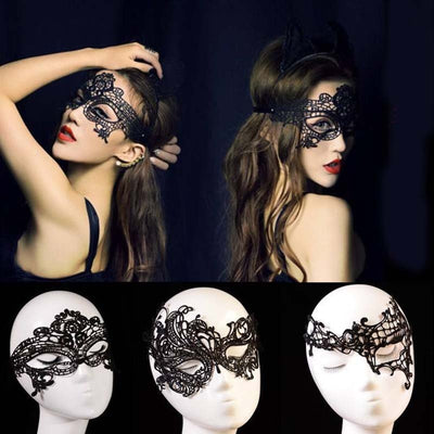 BETTER BOO 1PC Black Cutout Lace Flower Eye Masks  for Halloween Costume