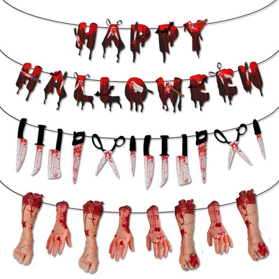 BETTER BOO Halloween Bloods Knives Cut Off Hand Feet Paper Banner Horror Ghost Decor
