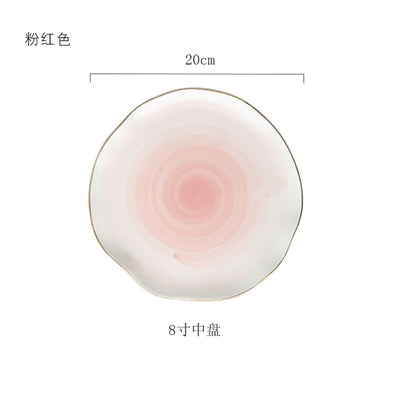 BETTER DECORS Pink And Blue Gold Ceramic Tableware Porcelain Plate